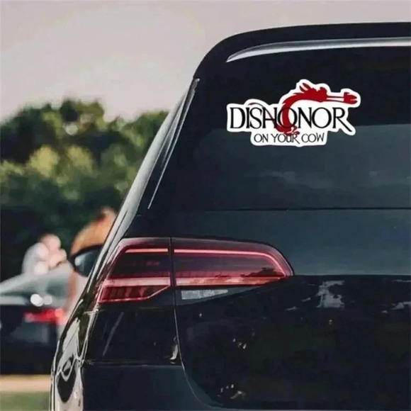 Red black white Mulan Mushu dishonor on your cow waterproof vinyl decal car - Picture 3 of 7